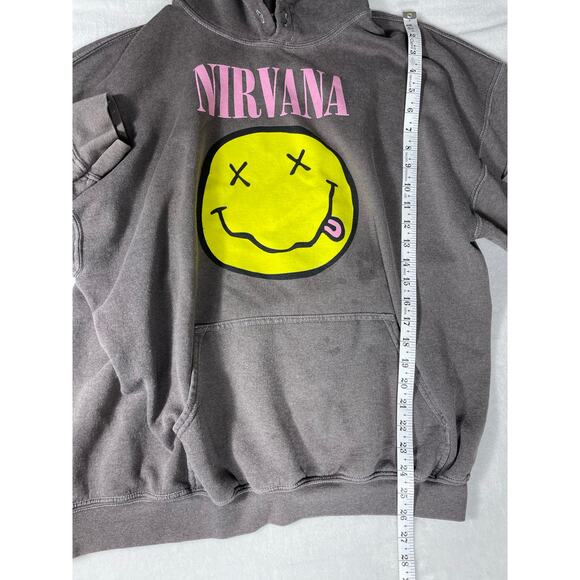 Nirvana Smiley Face Hoodie Gray Pink Logo Size L - Picture 4 of 6